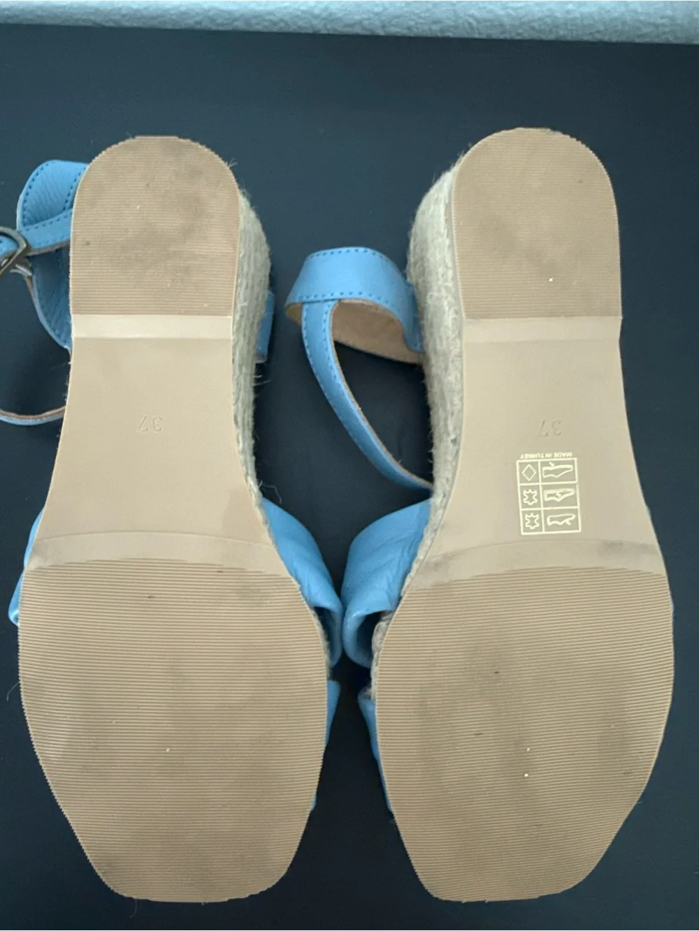 EUC Bueno Blue Leather Knot Espadrille Wedge Sandals